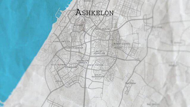 Ashkelon, Israel Paper Travel Map, Slider Shot