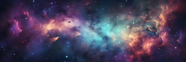 A vibrant celestial landscape with stars and clouds - obrazy, fototapety, plakaty