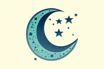 Moon and star in traditional and mystical style. Vector moon in the candlelight of the holy night.