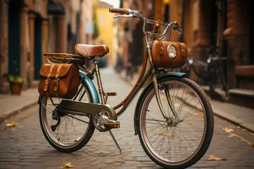 Rucksack A vintage bicycle leaning against a brick wall covered in ivy, evoking a sense of nostalgia and timeless charm. Concept of vintage aesthetics. Generative Ai. © Sebastian