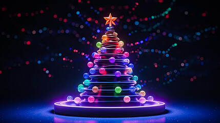 Abstract christmas tree with lights, generative ai 