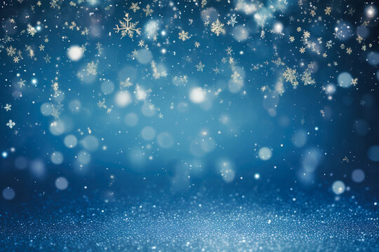 Beautiful Christmas background with bright flowers, snowflakes and bokeh effect.