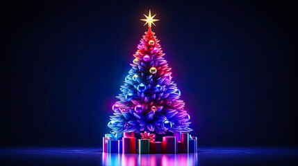 Abstract christmas tree with lights, generative ai  - obrazy, fototapety, plakaty
