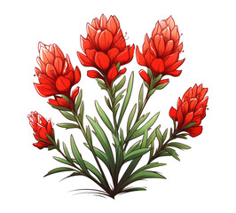 Indian Paintbrush, cartoon style, isolated with transparent background