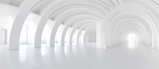 Deurstickers AR VR content featuring a equirectangular projection with a full seamless spherical 360 HDRI panorama view in a modern entrance hall and corridor rooms styled in white © Vusal