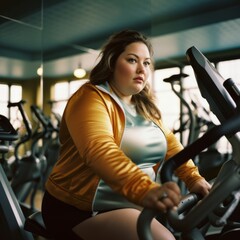 Fototapeta premium Plus size model woman exercises in the gym