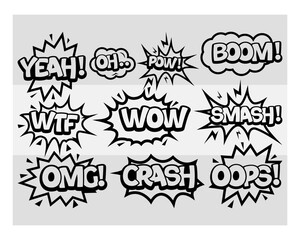 Action Signs Svg | Boom Svg|  Wow Svg | WTF Svg | Omg Svg | Paw Svg | Comic Book Cut File | Comic Speech | Clipart| Vector