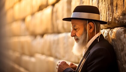Obraz premium Jewish man at the western wall, Jerusalem