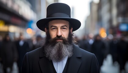 Close-up of an orthodox jewish man with beard and hat