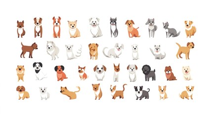 Cute dogs doodle vector set Cartoon dog or puppy