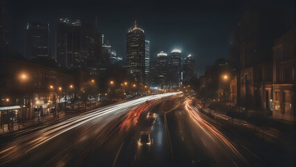 Fototapeta na wymiar Night traffic in downtown Los Angeles. California. United States of America