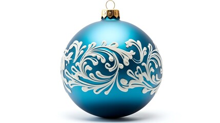 Isolated blue Christmas Ornament on a white Background. Festive Template with Copy Space