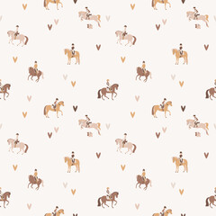 Young pony riders, seamless vector pattern