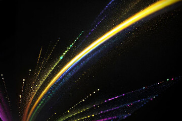Obraz premium abstraction of a bright ray of rainbow color on a black background, generation AI