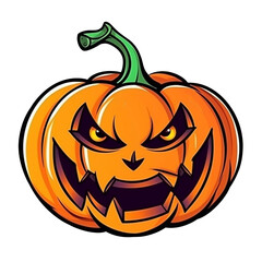 Fototapeta premium Halloween pumpkin spooky face. Cartoon jack o lantern illustration created with Generative Ai technology 