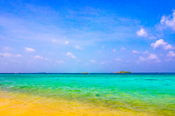 Natural tropical turquoise sandbank islands Madivaru Finolhu Rasdhoo Atoll Maldives.