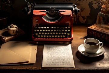 Fototapeta na wymiar Fiery Inspiration: Red Typewriter Chronicles
