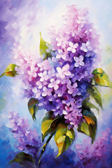 Purple Lilac Brush Strokes Acrylic Painting. Canvas Texture.