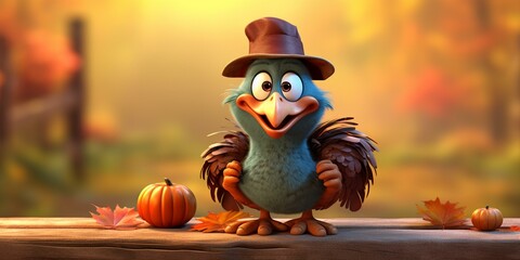 cute Thanksgiving turkey character cartoon  - obrazy, fototapety, plakaty