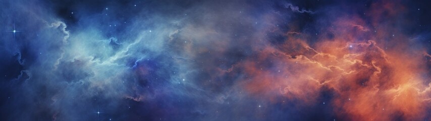 Fototapeta na wymiar nebula space blue and orange, epic film poster background, ultra wide shot
