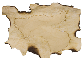 Retro torn aged paper. Burnt edges. Burnt paper. Ashes. Scrolls, crumpled paper. Ancient monuments. On an empty background. PNG