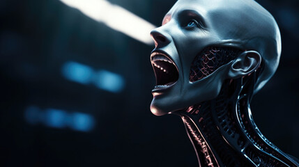 Future of Xenolinguistics using genetic engineering, Xenolinguists are able to modify their vocal cords and tongue to better pronounce alien languages. - obrazy, fototapety, plakaty