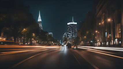 Night view of the streets of New York City. USA. Long exposure.