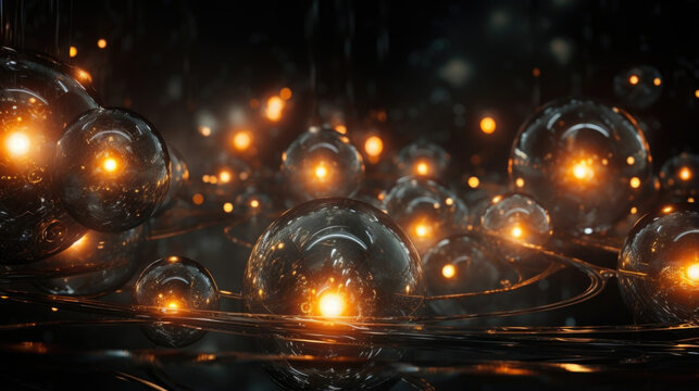 Closeup of a group of massive, floating spheres of unknown material, emitting dazzling lights and energy bursts, igniting debates and theories about their origin and purpose.