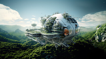 Sustainable Green Futuristic Floating Flying City Bio Architecture Climate Change Building Ecology...