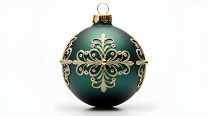 Isolated dark green Christmas Ornament on a white Background. Festive Template with Copy Space
