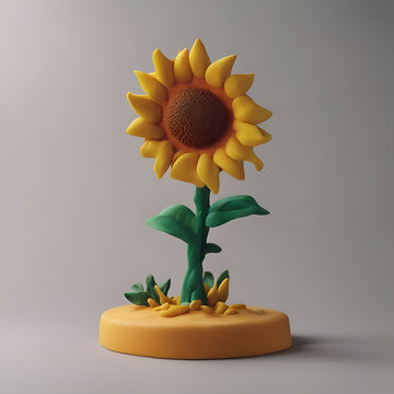 Sunflower on a pedestal. 3d render. square composition