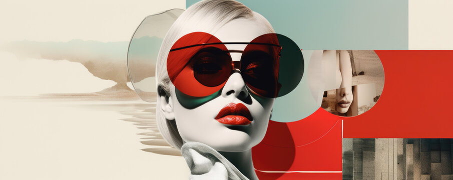 Trendy urban design contemporary art collage of woman portrait