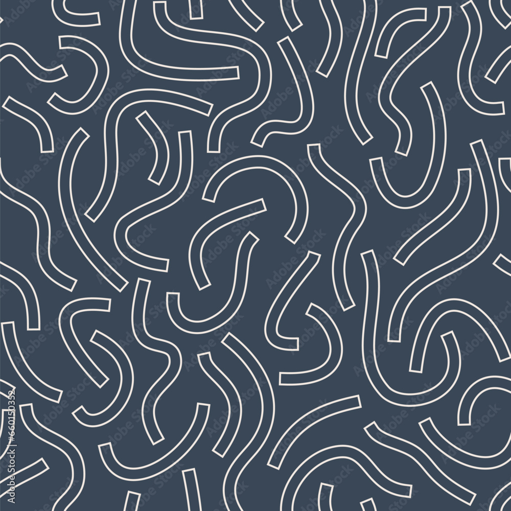 Poster monochrome geometric seamless pattern. white outline curved lines