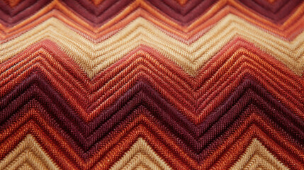 Texture of a warmtoned herringbone fabric, with a rich blend of burgundy and burnt orange creating a distinct zigzag pattern.