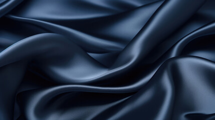 Fototapeta premium Closeup of a deep navy blue silk texture, showcasing a smooth and almost seamless surface. The fabric has a lightweight and fluid d, while also possessing a luxurious and sophisticated quality.