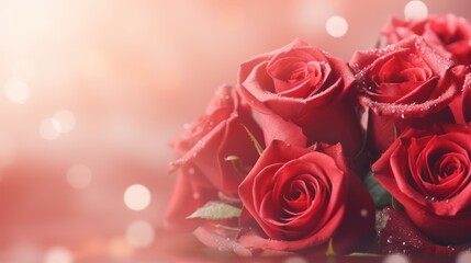 Defocused or blurred valentine day background with a rose flower bouquet and beautiful light