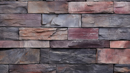 A closeup view of Weathered Slates worn and textured surface, revealing a range of natural patterns in rich shades of deep purple, cool gray, and rusty red. The texture is unique and full