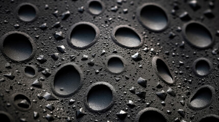 Texture of a pitted rubber surface, with a rough and bumpy appearance due to randomized holes and bumps. The texture offers great traction for shoes, making it ideal for gym floors or outdoor - obrazy, fototapety, plakaty