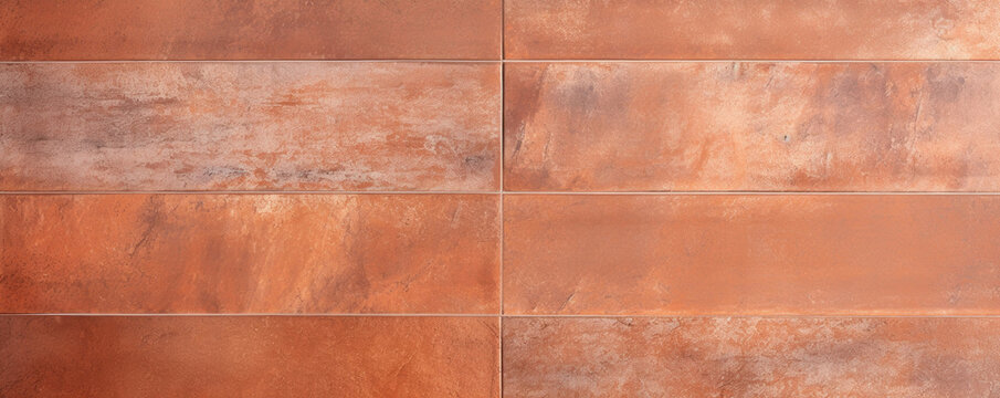 Texture of terracotta tiles with a matte finish, showcasing a warm and earthy color scheme with a touch of shine.
