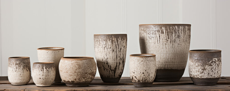 Texture of Mottled Faiance Pottery With a smooth yet slightly uneven surface, this pottery boasts a natural and organic look. The mottled effect is created by overlapping layers of glaze,