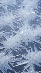 Fine, spiky crystals creating a textured pattern on top of a layer of smooth, packed snow.