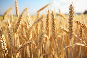 Fototapeta premium Closeup of a wheat field, showcasing the unique texture of each stalk, from the smooth base to the rougher, more textured tips.