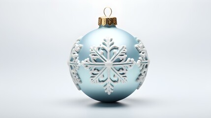 Isolated light blue Christmas Ornament on a white Background. Festive Template with Copy Space