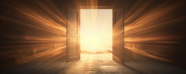 Opened door with sun shining through them