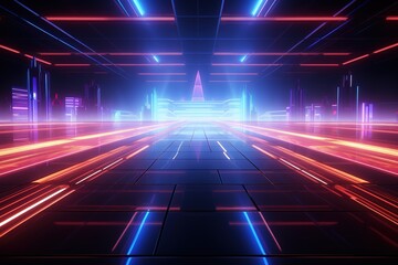 abstract futuristic background with glowing lines and lights. 3d rendering, AI Generated