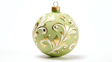 Isolated light green Christmas Ornament on a white Background. Festive Template with Copy Space