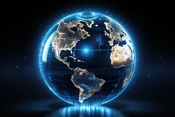 Globe with glowing world map on dark background. 3D rendering, Ai Generated