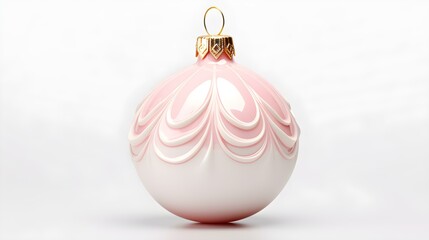 Isolated light pink Christmas Ornament on a white Background. Festive Template with Copy Space