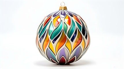 Isolated multicolor Christmas Ornament on a white Background. Festive Template with Copy Space