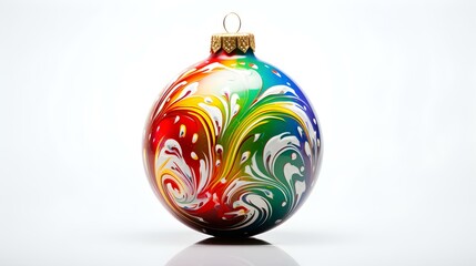 Isolated multicolor Christmas Ornament on a white Background. Festive Template with Copy Space